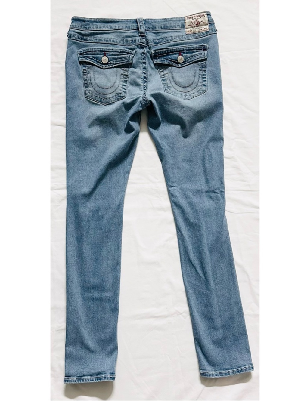 True Religion Stella Low Rise Skinny Jeans Women 31 Blue Distressed Stretch Y2K